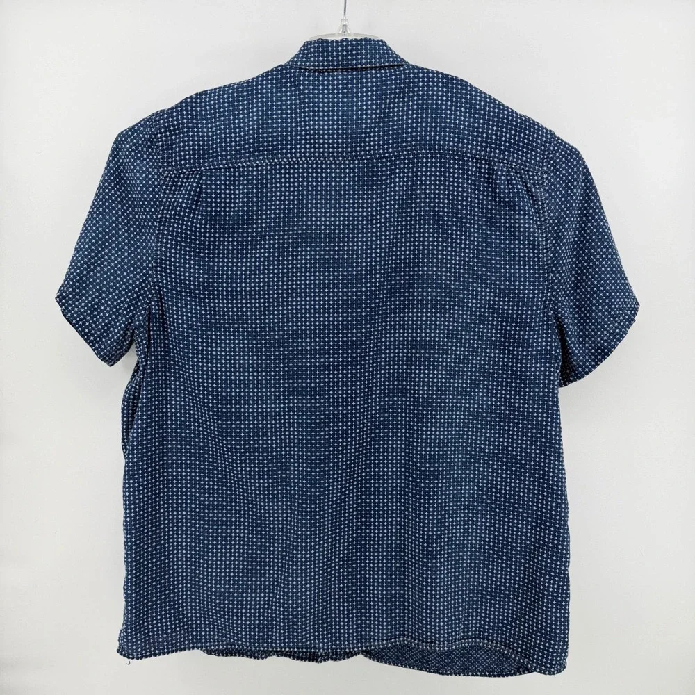 Lucky Brand Button Down Shirt Mens XXL Navy Blue Geometric Short Sleeve Pocket
